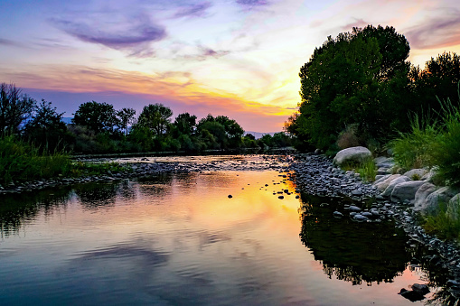 Sunset along the Truckee River in Reno, Nevada