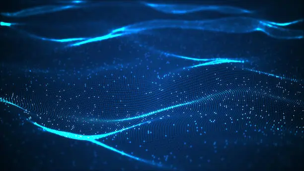 Technology digital wave background concept.Beautiful motion waving dots texture with glowing defocused particles. Cyber or technology background.