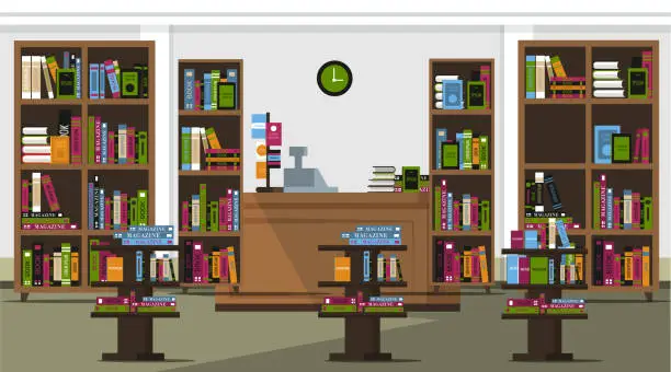 Vector illustration of Book shop flat vector illustration