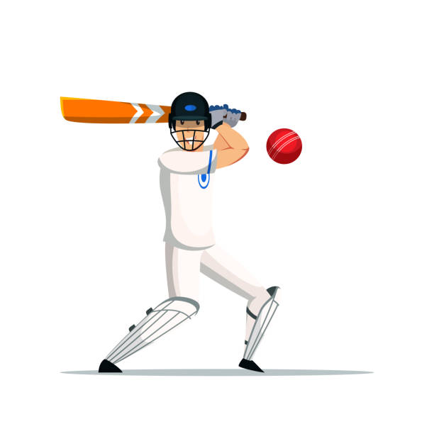 cricket-spieler vektor flachen charakter - color image batting illustration technique adult stock-grafiken, -clipart, -cartoons und -symbole