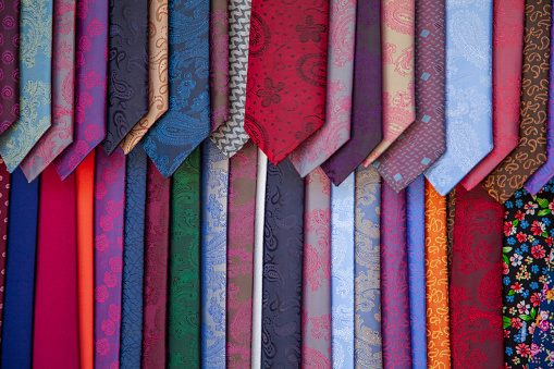 Old quarter of the city, shopping street, selection of men's ties