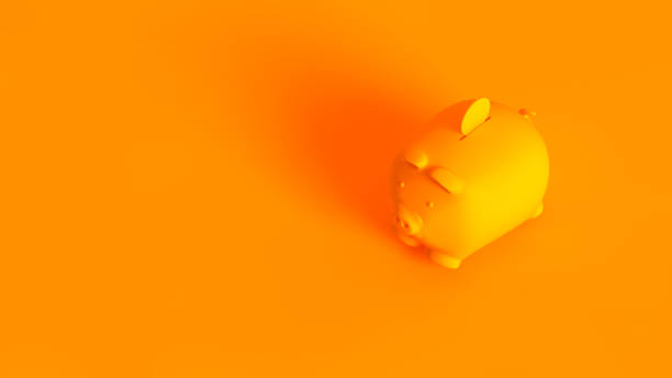sparschwein. konzeptuelles stereoskopisches bild von 3d gerendertem sparschwein, vollständig in orange farbe getönt. - stereoskopische photographie fotos stock-fotos und bilder