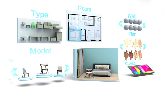 interior apartment roofless perspective view apartment layout on blue gradient background 3d render