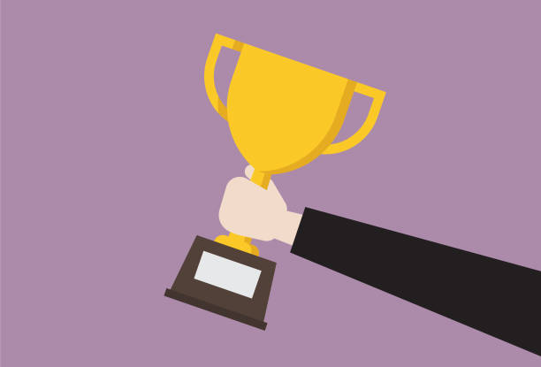 Businessman hold trophy Achievement, Adult, Award, Breaking New Ground you win graphic stock illustrations