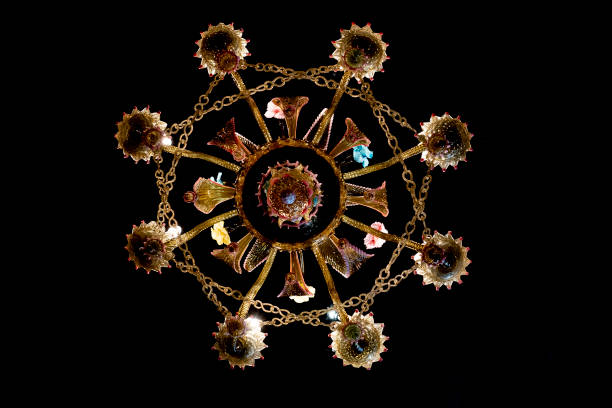 murano glass chandelier isolated on black background