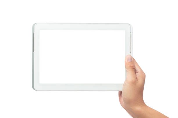 istock Male hand holding the white tablet pc computer with blank screen isolated on white background with clipping path. 1176603802