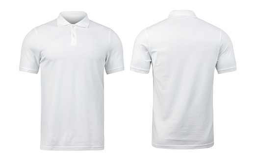 White polo shirts mockup front and back used as design template, isolated on white background with clipping path
