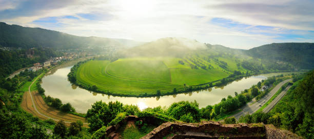 Aerial view on Neckar river in Germany