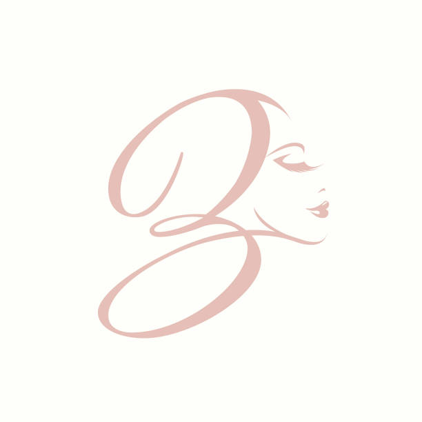 Letter B and beautiful, elegant woman face.Beauty salon calligraphic logo.Alphabet initial. Lettering sign with script initial and profile view of a young lady in light pink color. fancy letter b drawing stock illustrations