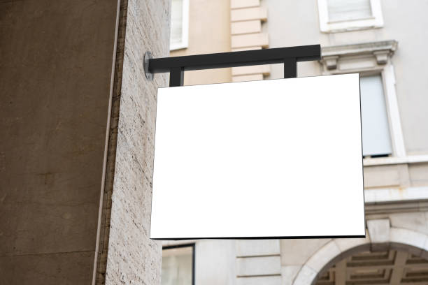 istock White company sign mockup in a city 1176609063