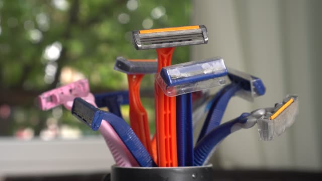 Used old plastic disposable razors in the bathroom