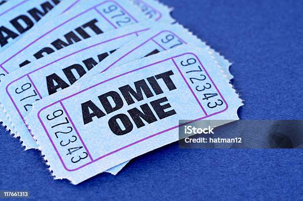 Blue Admission Tickets Stock Photo - Download Image Now - 1960-1969, 1970-1979, Admit One