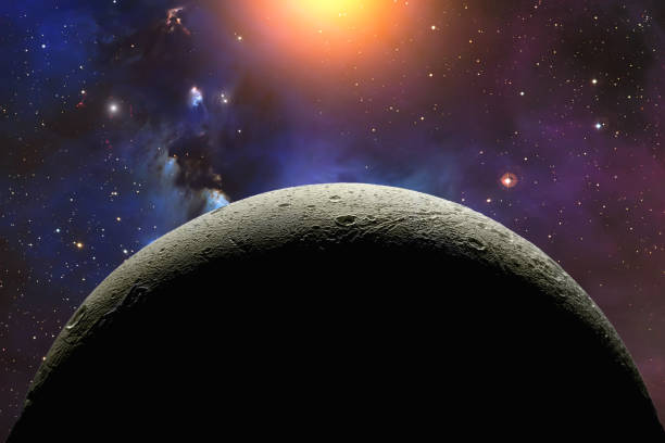 istock Rocky moon in outer space with star field and nebula 1176617148