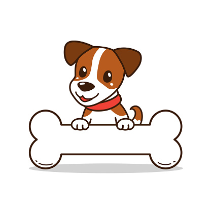 Cartoon character cute jack russell terrier dog and big bone for design.