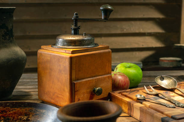 istock Rustic wooden vintage coffee grinder, closeup 1176626221