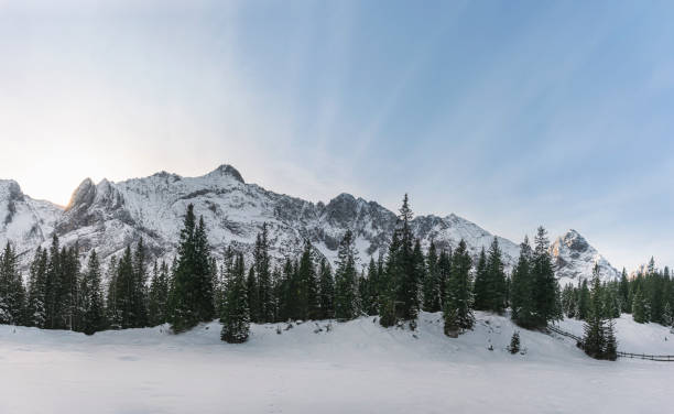 istock Winter alpine landscape with snowy mountains and trees 1176627340