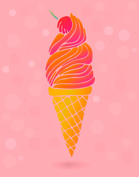 istock Cute colorful ice cream cone with cherry isolated on pink background. Card, poster, sticker. Vector illustration. 1176636408