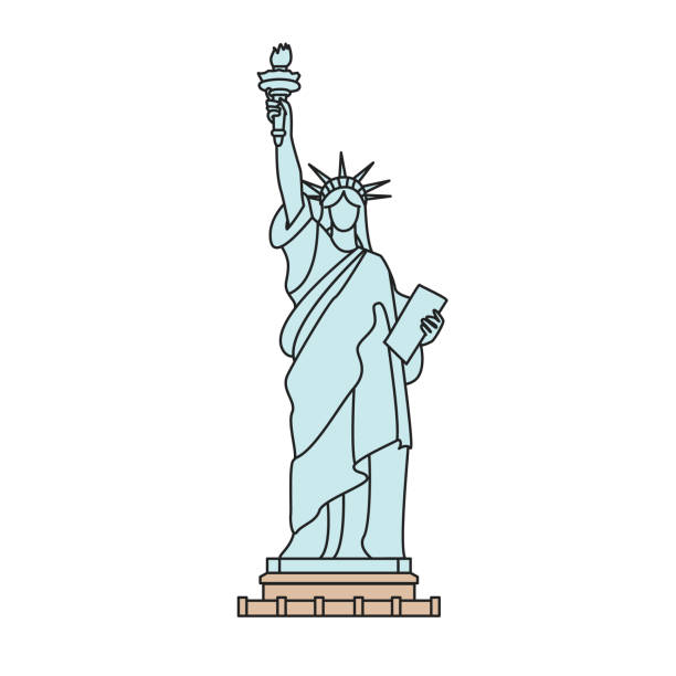 illustrazioni stock, clip art, cartoni animati e icone di tendenza di statua della libertà, new york. illustrazione del contorno, isolata su bianco. - statue of liberty