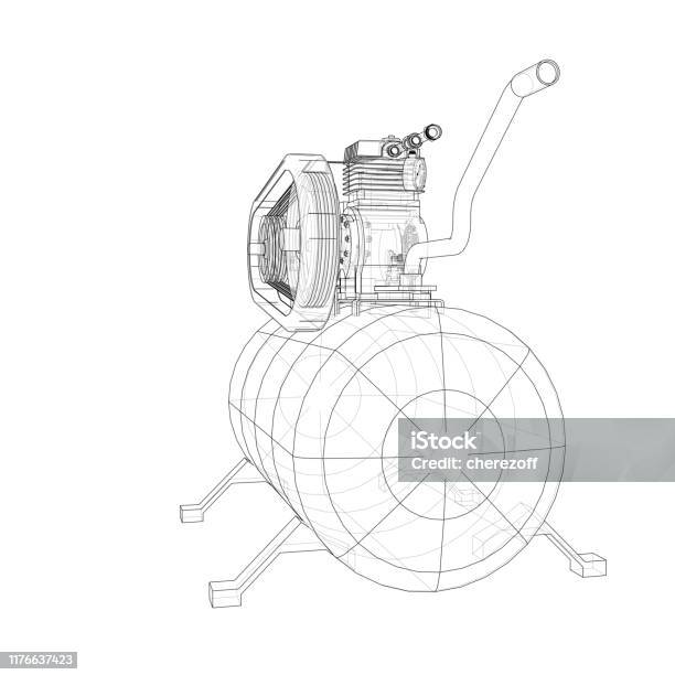 Compressor Line Art Outline Air Compressor Vector Stock Illustration - Download Image Now ...