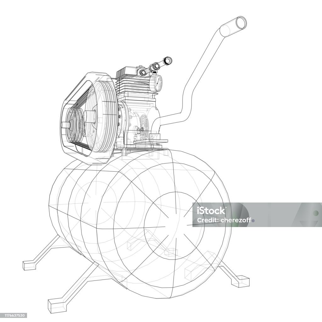 Compressor Line Art Outline Air Compressor Vector Stock Illustration - Download Image Now ...