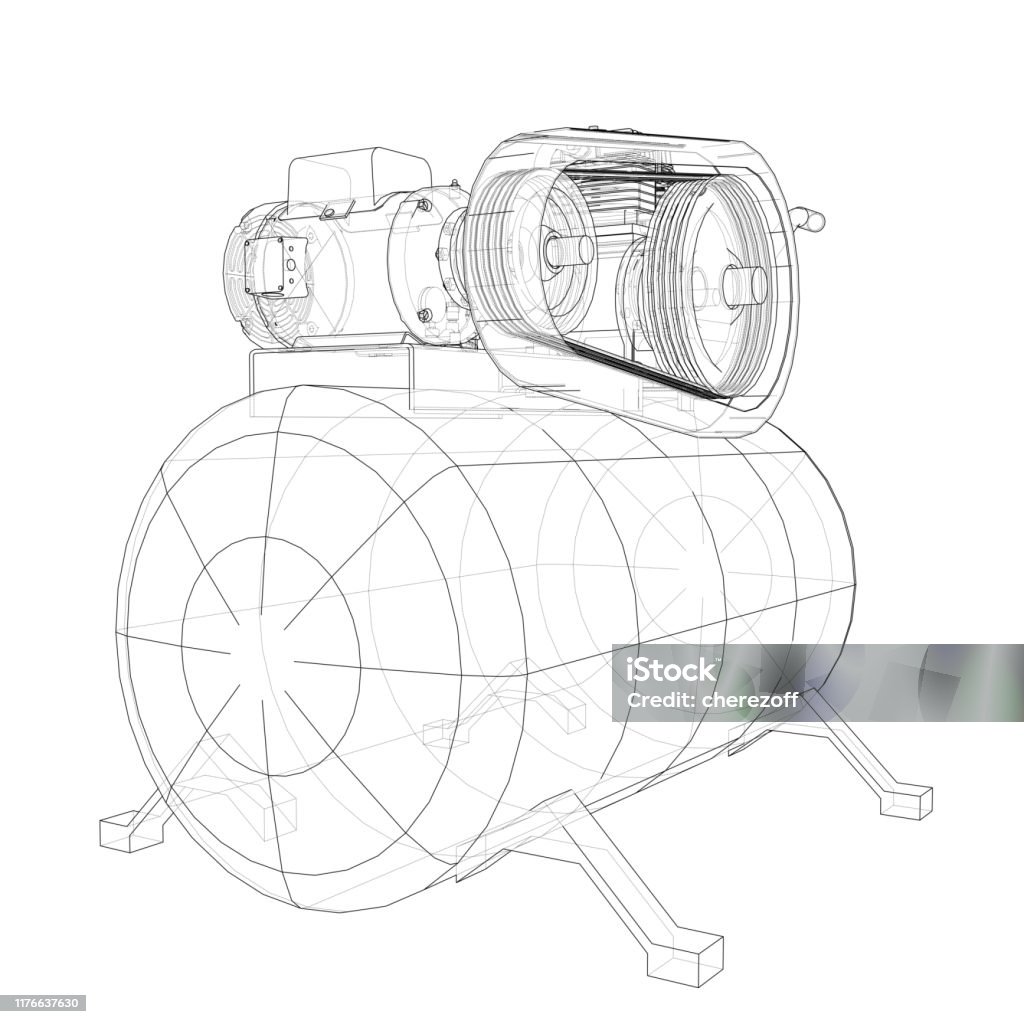 Compressor Line Art Outline Air Compressor Vector Stock Illustration - Download Image Now ...