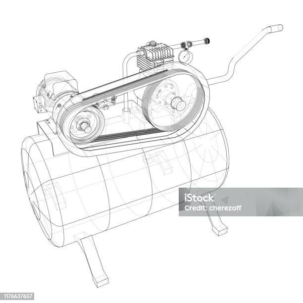 Compressor Line Art Outline Air Compressor Vector Stock Illustration - Download Image Now ...