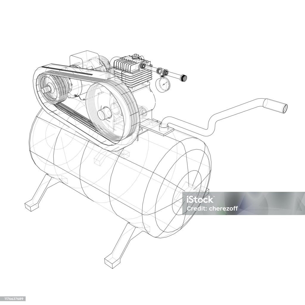 Compressor Line Art Outline Air Compressor Vector Stock Illustration - Download Image Now ...