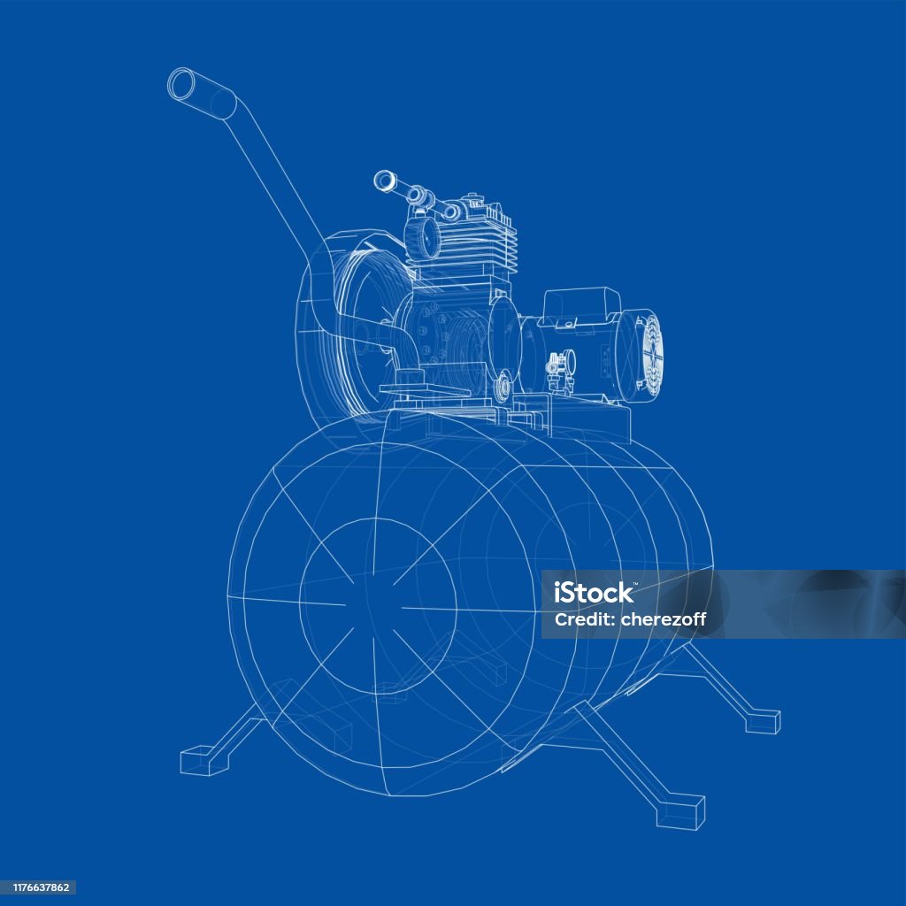 Compressor Line Art Outline Air Compressor Vector Stock Illustration - Download Image Now ...