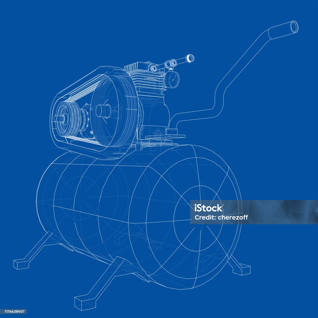 Compressor Line Art Outline Air Compressor Vector Stock Illustration - Download Image Now ...