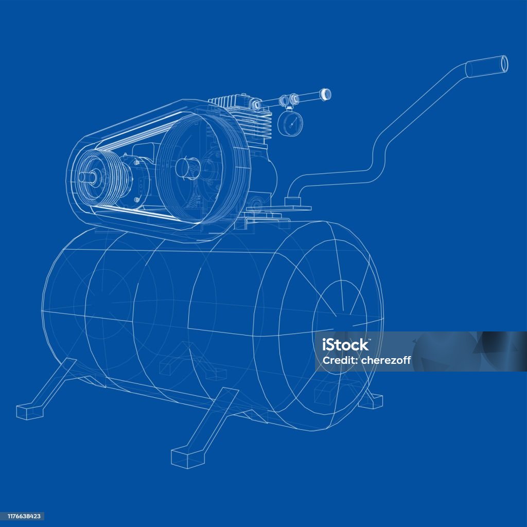 Compressor Line Art Outline Air Compressor Vector Stock Illustration - Download Image Now ...