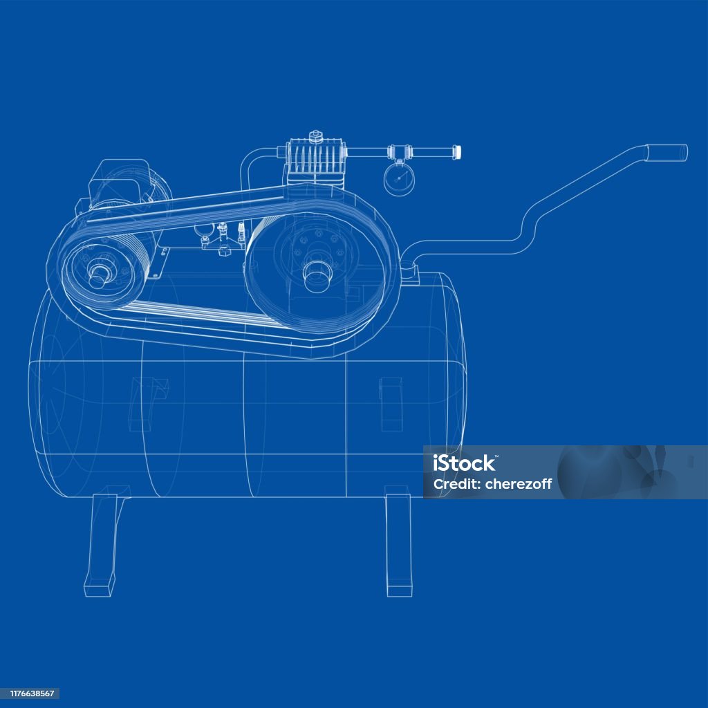 Compressor Line Art Outline Air Compressor Vector Stock Illustration - Download Image Now ...