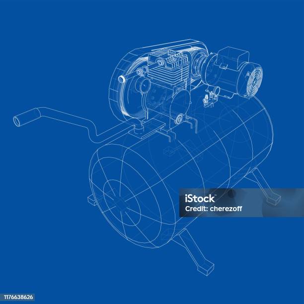 Compressor Line Art Outline Air Compressor Vector Stock Illustration - Download Image Now ...