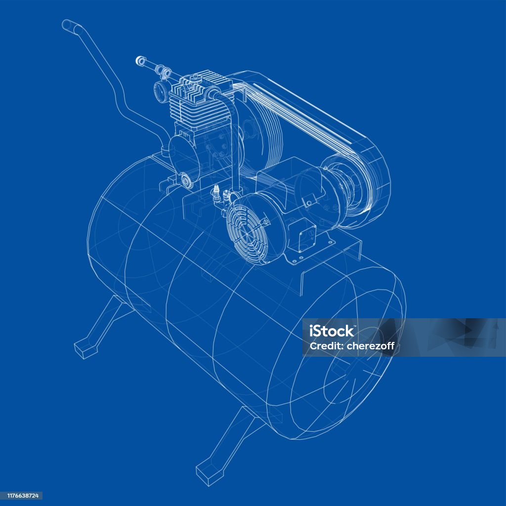 Compressor Line Art Outline Air Compressor Vector Stock Illustration - Download Image Now ...