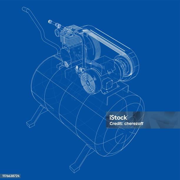 Compressor Line Art Outline Air Compressor Vector Stock Illustration - Download Image Now ...
