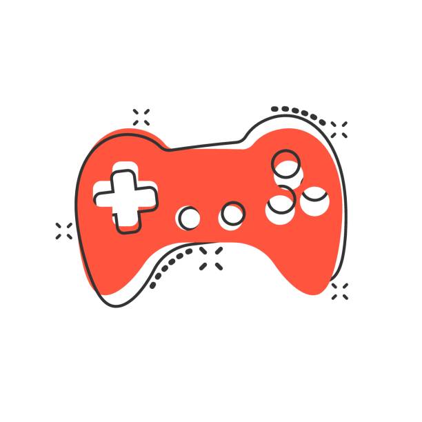 ilustrações de stock, clip art, desenhos animados e ícones de joystick sign icon in comic style. gamepad vector cartoon illustration on white isolated background. gaming console controller business concept splash effect. - video game pc sign portable information device