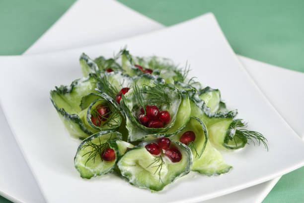 istock Fresh cucumber salad with dill and pomegranate kernels, in yoghurt sauce 1176640319