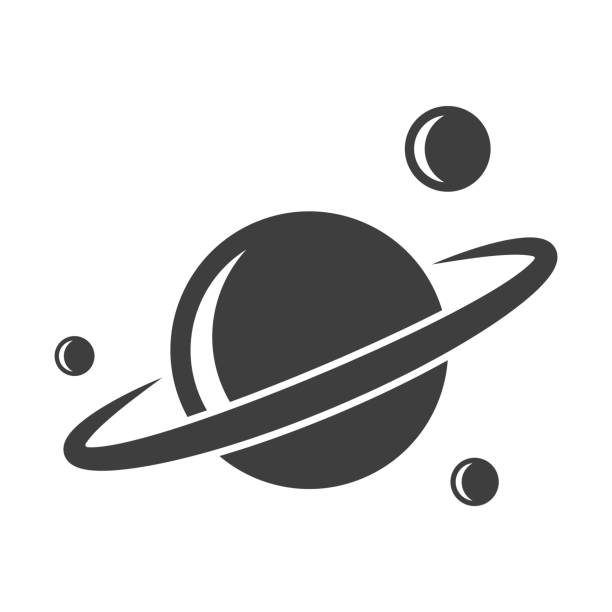 saturn-ikone mit satelliten. vektor auf weißem hintergrund. - saturn planet stock-grafiken, -clipart, -cartoons und -symbole