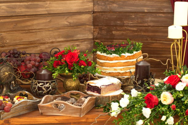 istock Festive table decoration with flowers at a wedding exhibition 1176643245