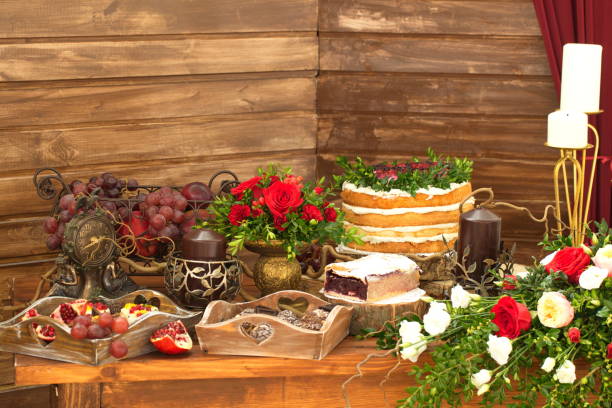 istock Festive table decoration with flowers at a wedding exhibition 1176643285