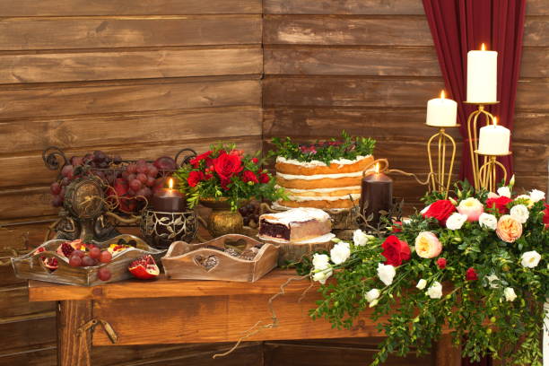 istock Festive table decoration with flowers at a wedding exhibition 1176643354