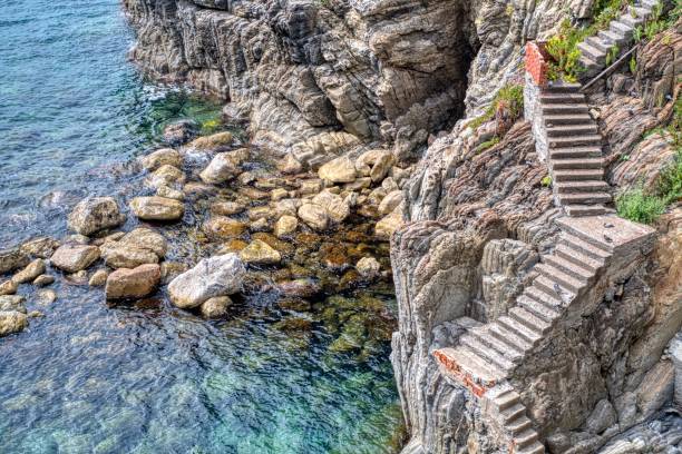 Stairs overlooking the sea in the Cinque Terre in Liguria, Italy