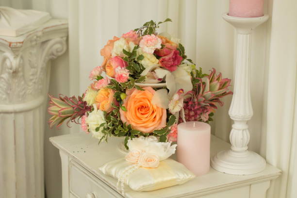 istock Festive table decoration with flowers at a wedding exhibition 1176645916