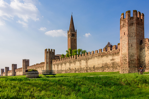 The medieval walls sourrandings Montagnana, one of the beautiful italian walled cities.