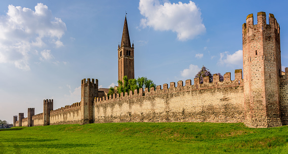 The medieval walls sourrandings Montagnana, one of the beautiful italian walled cities.