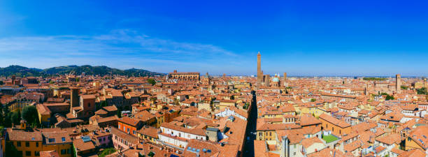 Two towers Bologna Italy aerial cityscape Two towers Bologna Italy aerial cityscape bologna photos stock pictures, royalty-free photos & images