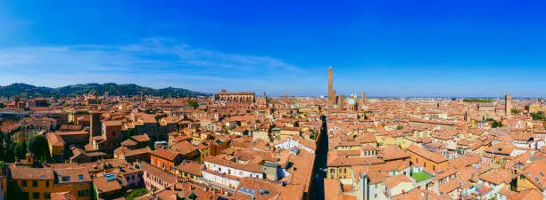 Two towers Bologna Italy aerial cityscape