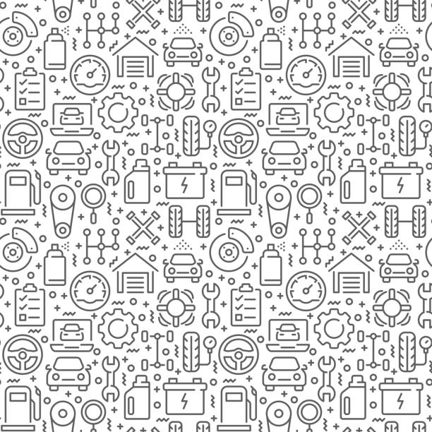 Car service seamless pattern with thin line icons Car service seamless pattern with thin line icons mechanic stock illustrations