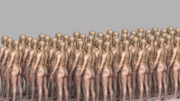 istock Large group of naked duplicated men 3d render 1176658735
