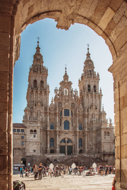 Santiago de Compostela Cathedral Main facade of the Santiago de Compostela Cathedral in Galicia, Spain. This church is the finish of the 'Camino de Santiago' (Santiago Path) pilgrimage route. santiago de compostela stock pictures, royalty-free photos & images