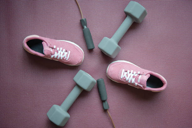 istock Aerial exercise concept with women's shoes 1176661711